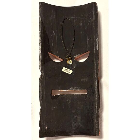 Tiki Mask with Pineapple Design, Hand Painted, Made in Indonesia, 9.75" tall - Picture 2 of 4